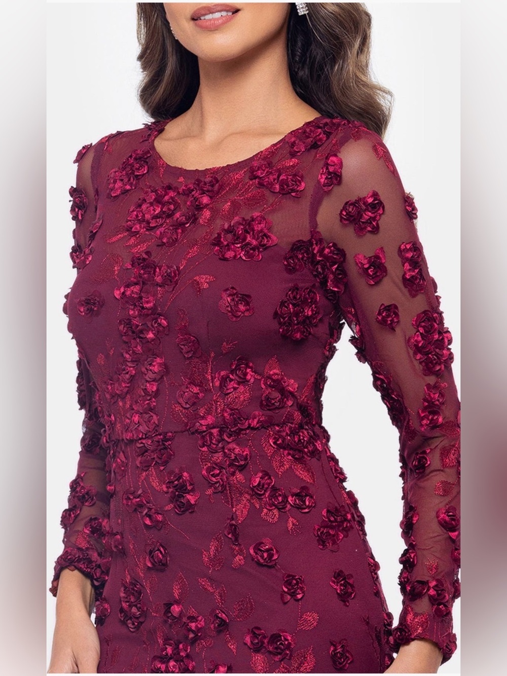 Xscape Burgundy 3D Floral Mermaid Gown Size 12 | Nordstrom Formal Dress